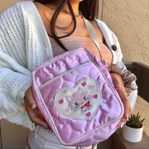 💗 RARE VINTAGE PINK SILK KITTY PURR SHOULDER BAG